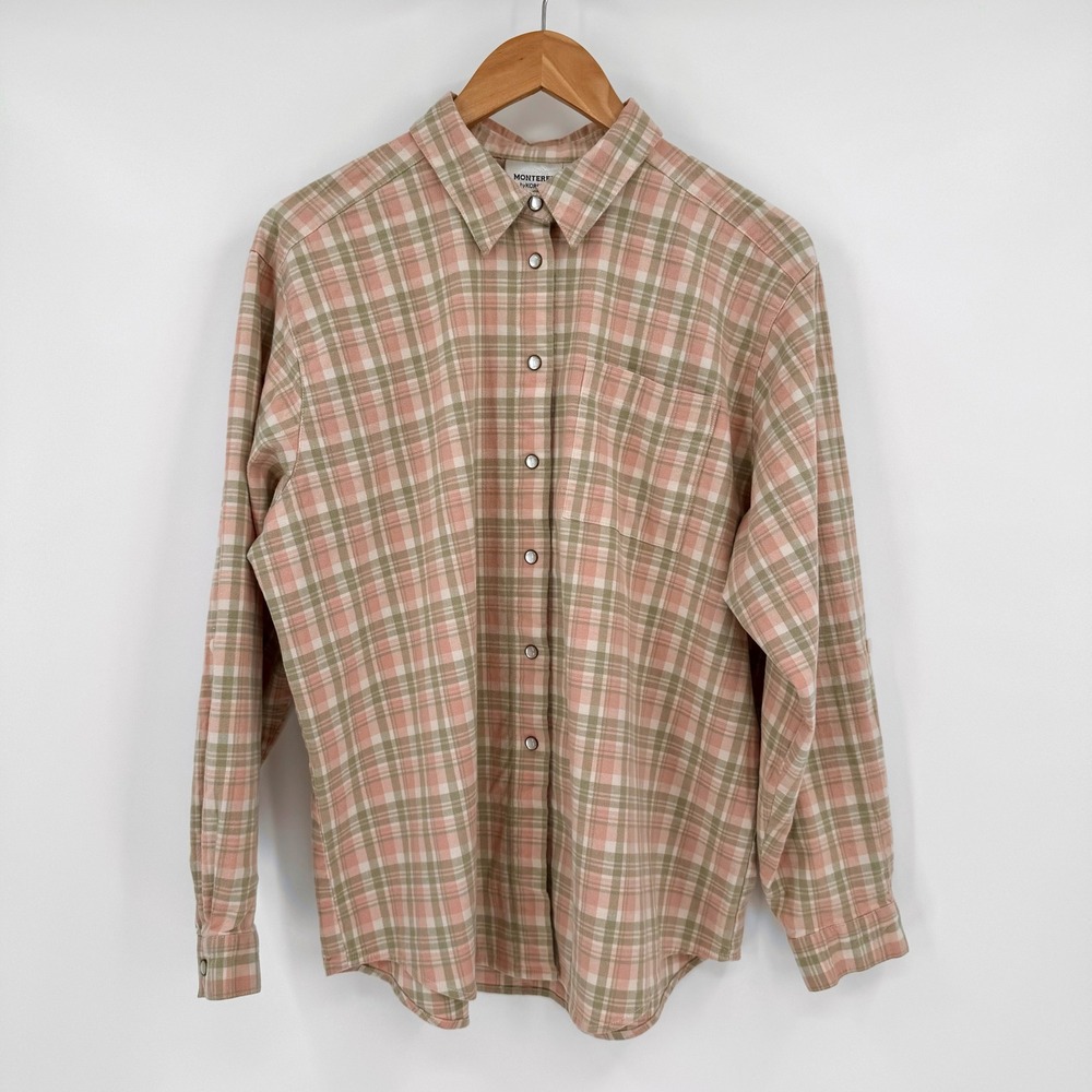Monterey by Koret Green/Pink Plaid Snap Button Long Sleeve Shirt Women's Sz L‎